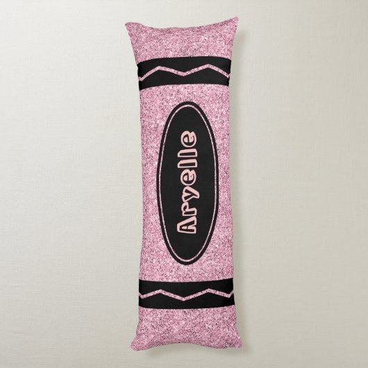 Bord Roze Glitter Crayon Custom Naam Body Kussen (Achterkant (Verticaal))
