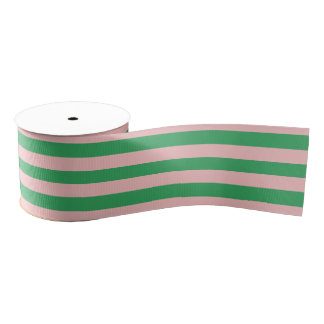 Bord Roze & Groen Gestreept | Willekeurige lengte  Grosgrain Lint