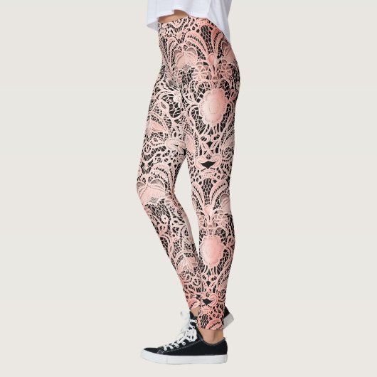  Bord Roze Kant op Zwart Leggings (Links)