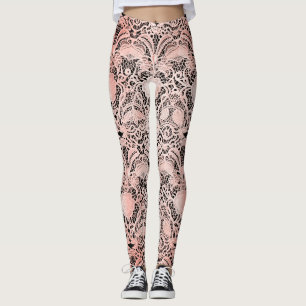 Bord Roze Kant op Zwart Leggings