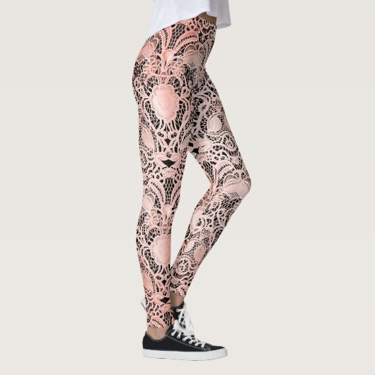  Bord Roze Kant op Zwart Leggings (Rechts)