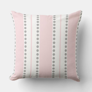 Bord Roze Lichtgrijs Witte Polka Dots Strepen   Kussen