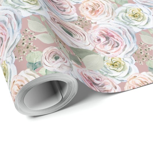 Bord roze perzik waterverf rozen Blush rol van Cadeaupapier (Rol Hoek)