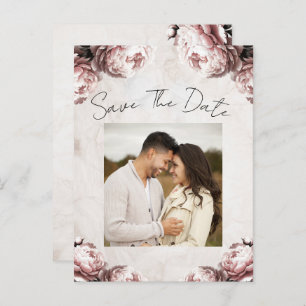 Bord Roze Pioenbloemen Save the Date Aankondigingskaart