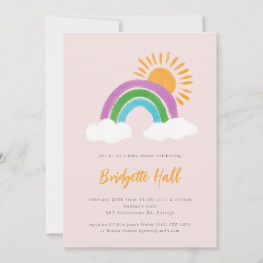 Bord Roze Regenboog Zonneschijn Boho Baby shower Kaart (Voorkant)