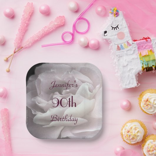 Bord Roze Roos, 90ste Verjaardagsfeestje Vierkant  (Feest)