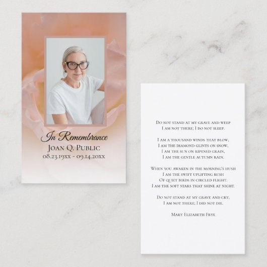 Bord Roze Roze Bloem Begrafenis Gebed Visitekaartje (Voorkant / Achterkant)