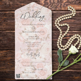 Bord Roze Roze Boeket QR Code All In One Uitnodiging