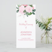 Bord Roze Rozen Groen Bruiloft Programma Programmakaart (Staand voorkant)