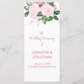 Bord Roze Rozen Groen Bruiloft Programma Programmakaart (Voorkant)