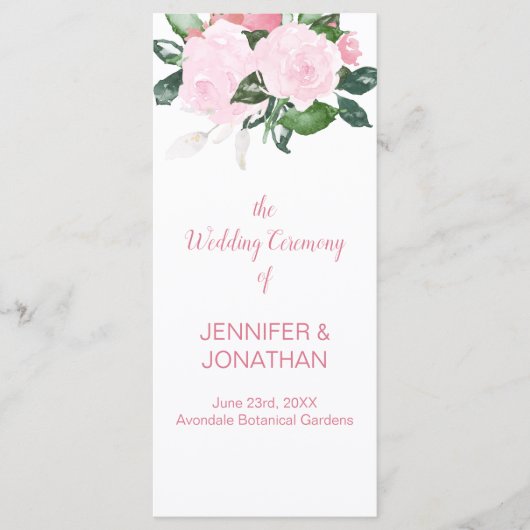 Bord Roze Rozen Groen Bruiloft Programma Programmakaart (Voorkant)