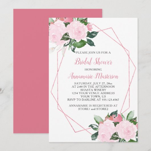 Bord Roze Rozen Groen Geometrisch Vrijgezellenfees Kaart (Voorkant / Achterkant)