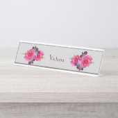 Bord Roze rozen orchideeën Bureau Naambordje (Voorkant)