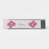 Bord Roze rozen orchideeën Bureau Naambordje (Voorkant)