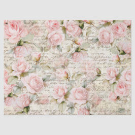  Bord Roze Rozen Oude Letter Decoupage Tissuepapier