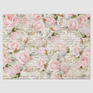 Bord Roze Rozen Oude Letter Decoupage Tissuepapier