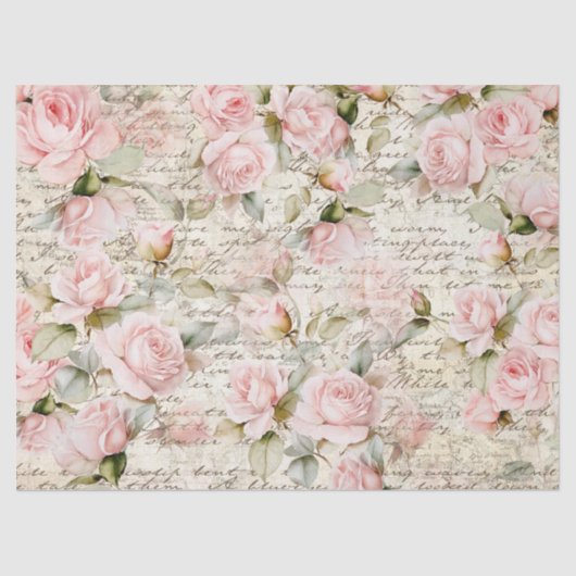  Bord Roze Rozen Oude Letter Decoupage Tissuepapier (Voorkant)