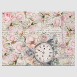  Bord Roze Rozen Oude Letter Klok Decoupage Tissuepapier