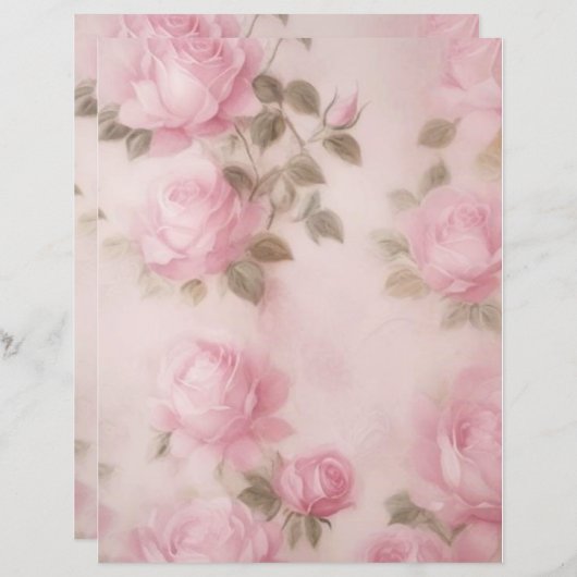  Bord Roze Rozen Stationery (Voorkant / Achterkant)