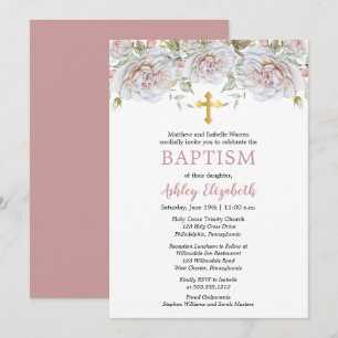 Bord roze rozen Waterverf Floral Baptisme Kaart