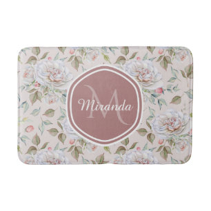 Bord Roze Rozenpatroon met Monogram en Naam Badmat