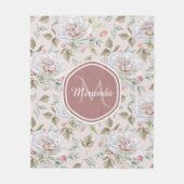 Bord Roze Rozenpatroon met Monogram en Naam Fleece Deken (Voorkant)