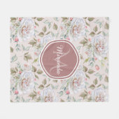Bord Roze Rozenpatroon met Monogram en Naam Fleece Deken (Voorkant (Horizontaal))