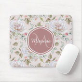 Bord Roze Rozenpatroon met Monogram en Naam Muismat (Met muis)