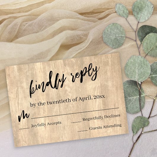 Bord rustiek hout Casual handschrift bruiloft RSVP Kaartje