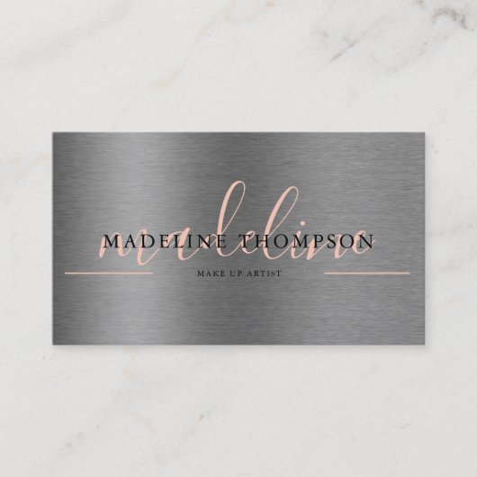 Bord Sinaasappel Metallic Brush Steel Script QR-co Visitekaartje (Voorkant)