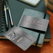 Bord Sinaasappel Metallic Brush Steel Script QR-co Visitekaartje