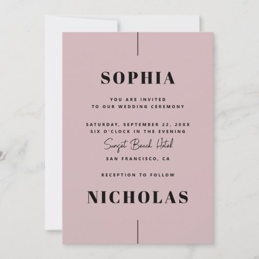 Bord stoffige roze Elegant minimalistische bruilof Kaart (Voorkant)