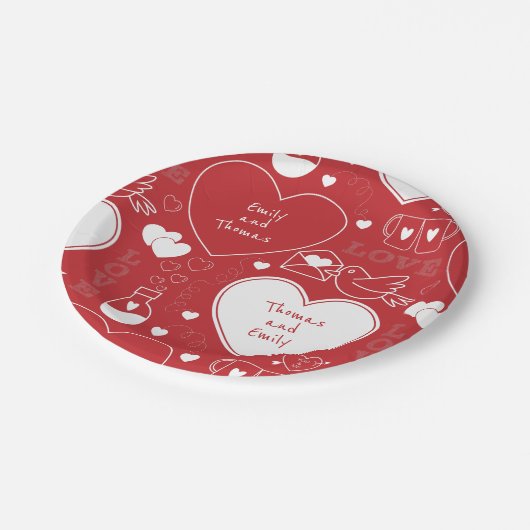 Bord valentijn Patroonpapier - wit op rood |1| (Gekanteld)