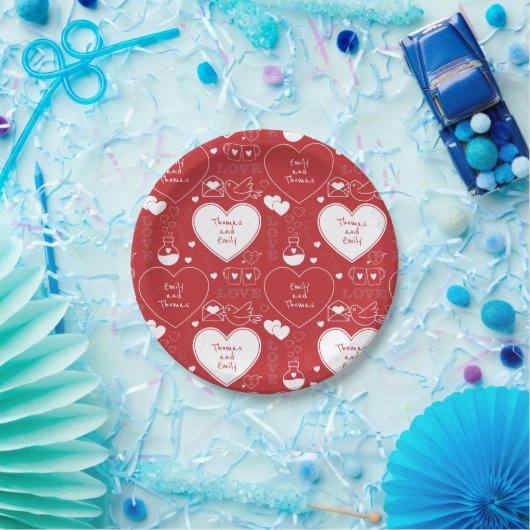 Bord valentijn Patroonpapier - wit op rood |2| (Feest)