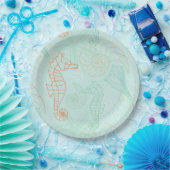 Bord van Aqua Ocean Seahorse Motif Paper (Feest)