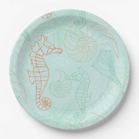 Bord van Aqua Ocean Seahorse Motif Paper (Voorkant)