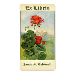 bord van de geraniumbloemboekjes etiket
