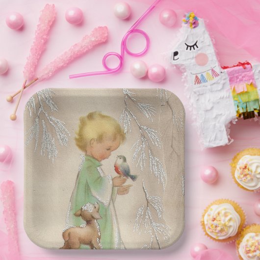 bord van de retro-kerstherenvogel op kind (Feest)