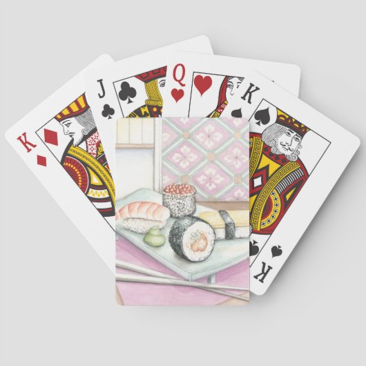 Bord van geassorteerde paddenstoel met stokjes speelkaarten (Achterkant)