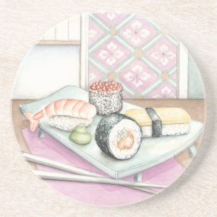 Bord van geassorteerde paddenstoel met stokjes zandsteen onderzetter