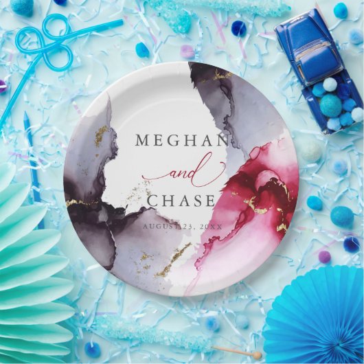 Bord van gemarmerde Crimson en Amethyst Paper (Feest)