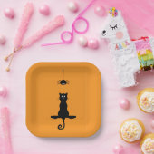 Bord van klein zwart katje en spin-halloween papie (Feest)