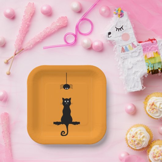 Bord van klein zwart katje en spin-halloween papie (Feest)