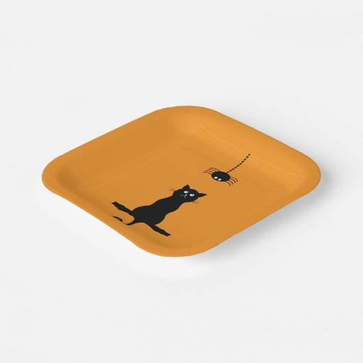 Bord van klein zwart katje en spin-halloween papie (Gebogen)