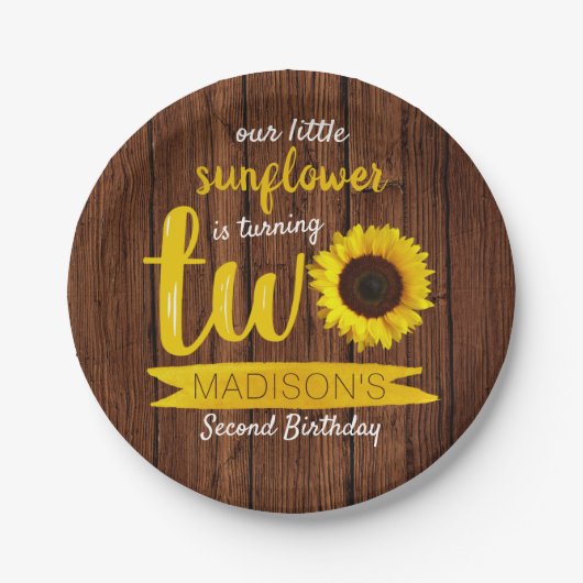 Bord van Little Sunflower 2e Birthday Paper (Voorkant)