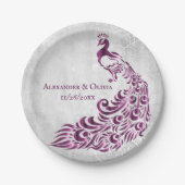 Bord van magenta Peacock Leaf Vine Wedding Paper (Voorkant)