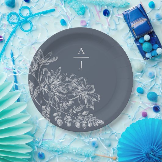 Bord van modern mosterdblauw monogram - Floral pap (Feest)