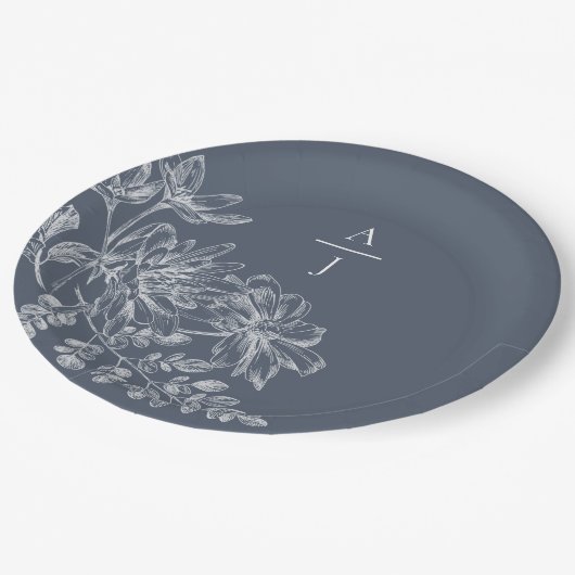 Bord van modern mosterdblauw monogram - Floral pap (Gekanteld)