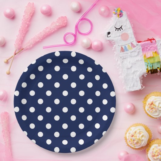 Bord van Navy Blue en White Polka Dots Paper (Feest)