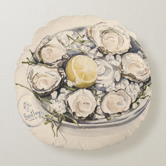 Bord van oesters 2012 rond kussen (Voorkant)